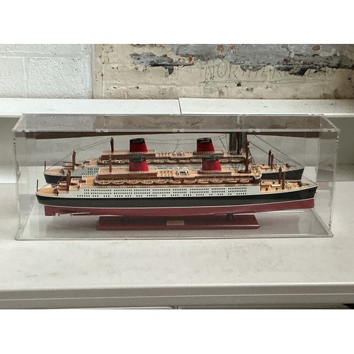 50 - A Large Handmade Cased ship Model of The Ocean Liner 'SS France', it is a replica of the ship launch... 