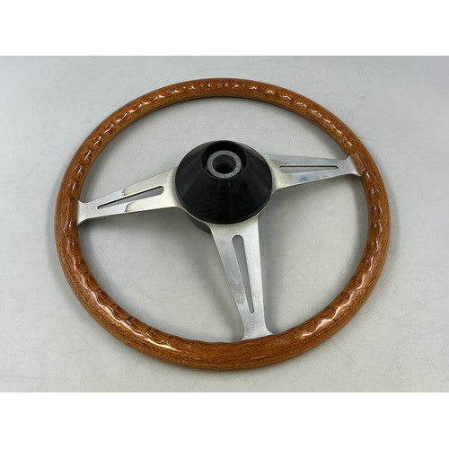A 1960s Golden Teak Rim Steering Wheel, Approx 33cm Dia