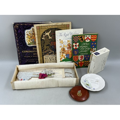 Mixed Lot of Royal Memorabilia to include Official Programme of The Royal Wedding of Prince Andrew and Sarah Ferguson, Approved Souvenir Programme of The Coronation of Her majesty Queen Elizabeth II, Hard Backed Coronation Book, Pocket Bible and more