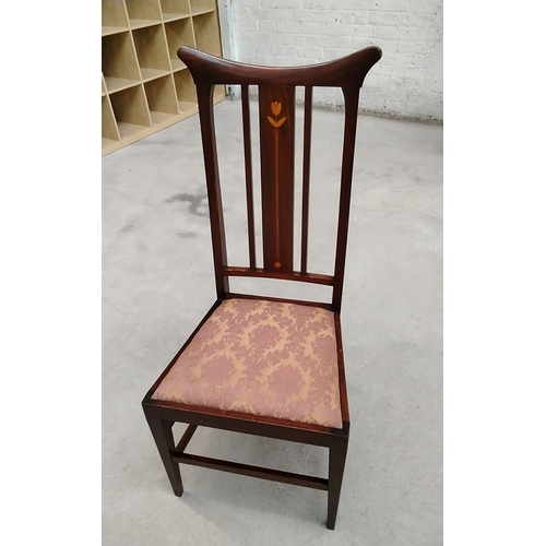 628 - Stunning Art Deco Circa 1900 High-back Side Chair decorated with Tulip Design Wood Inlay