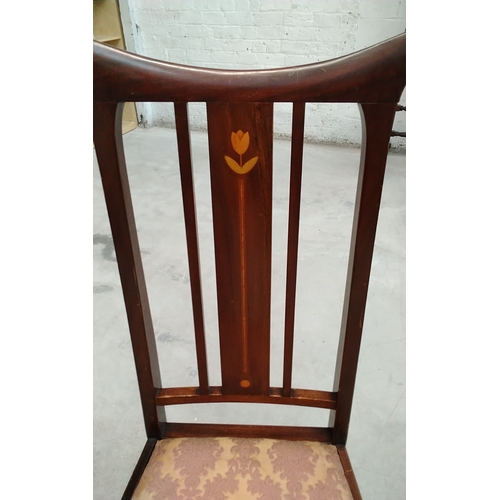 628 - Stunning Art Deco Circa 1900 High-back Side Chair decorated with Tulip Design Wood Inlay