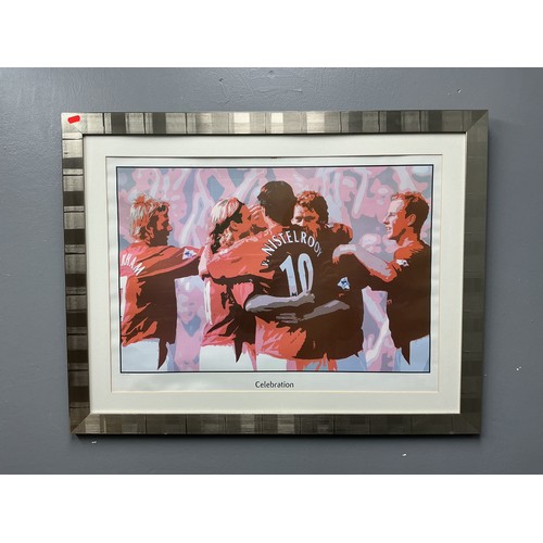 711 - Framed and Glazed Stylized print Depicting Ruud van Nistelrooy Celebrating a Goal entitled 