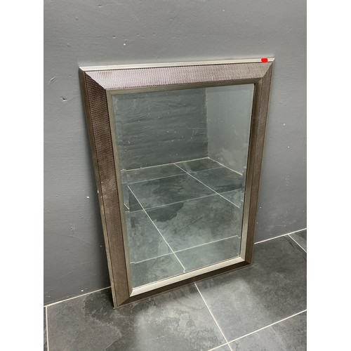 727 - Large Rectangular Wall Mirror featuring textured Silver Coloured Frame (92cm x 65cm)