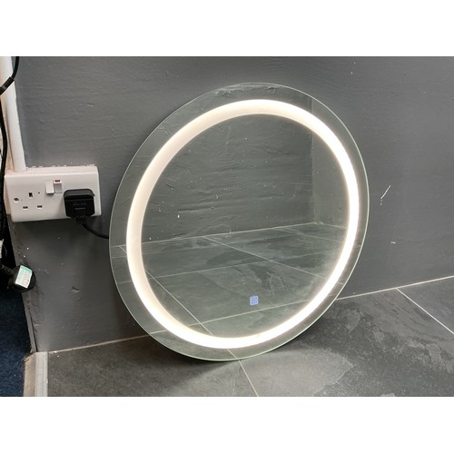 811 - A Modern Circular Ring Light Wall Mounted Bathroom Mirror, Approx 60cm Dia. Lights Up When Tested