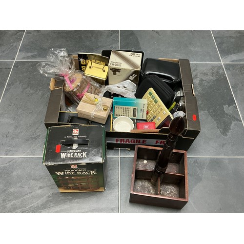 830 - A Large Selection of Mixed Household Items - Includes Mahogany Wine Rack, Vintage Calculators, Cigar... 