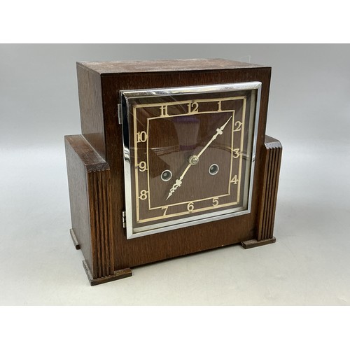 Art Deco Oak Cased Bentima Mantle Clock complete with Key and Pendulum ...