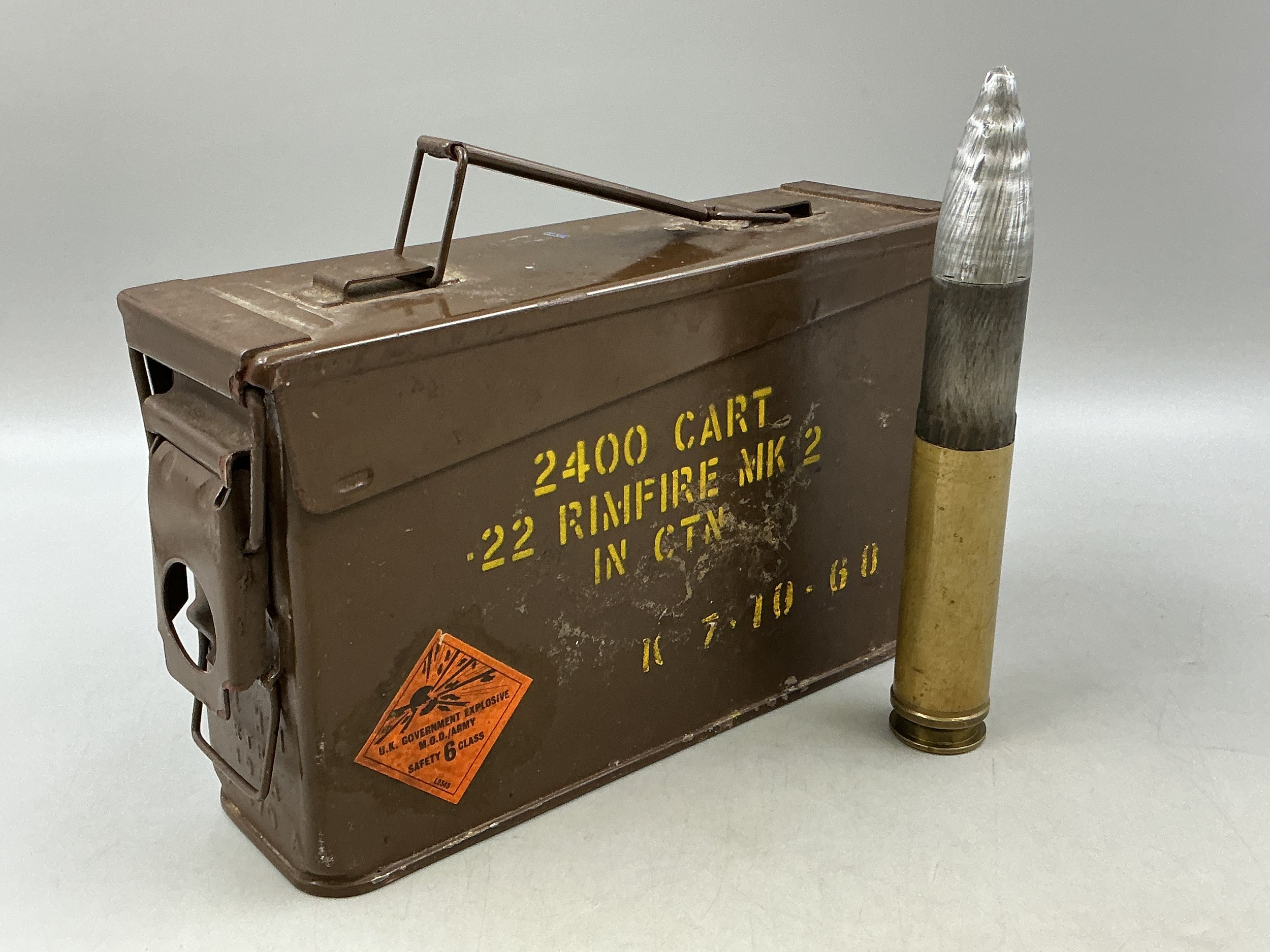 RG77 30mm Canon Round and a British Military Ammunition Box