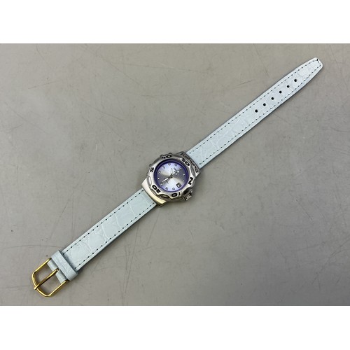 95 - A Ladies Kahuna Sports Quartz Watch - Purple/Brushed Metal Dial, Stainless Steel Case, And Grey Leat... 