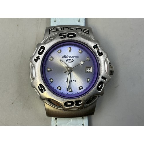 95 - A Ladies Kahuna Sports Quartz Watch - Purple/Brushed Metal Dial, Stainless Steel Case, And Grey Leat... 