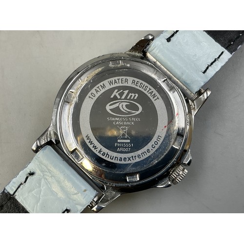 95 - A Ladies Kahuna Sports Quartz Watch - Purple/Brushed Metal Dial, Stainless Steel Case, And Grey Leat... 