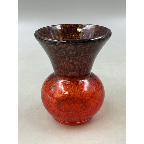 224 - A Monart Style Mottled Red Art Glass Baluster Vase, Approx 10cm Tall