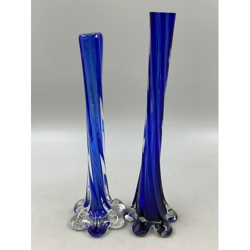 331 - Two Murano Sommerso Style Blue/Clear Glass Vases, Tallest Approx 31cm