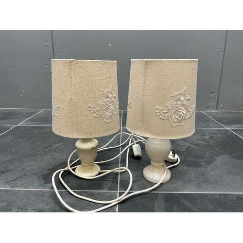 426 - Pair of matching Onyx Stemmed Side Lamps with matching shades