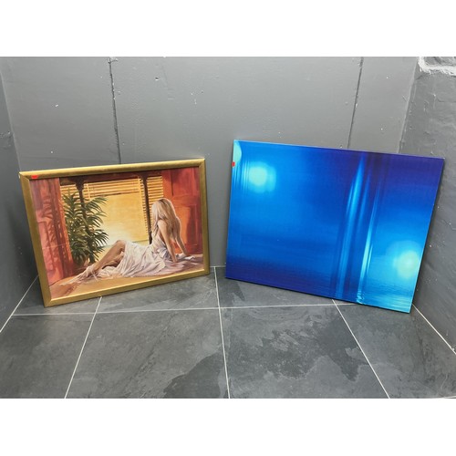 437 - Two Artworks - Includes Water Surface Black Canvas Print, And Renate Holzner Lady in Oceanside Cabin... 