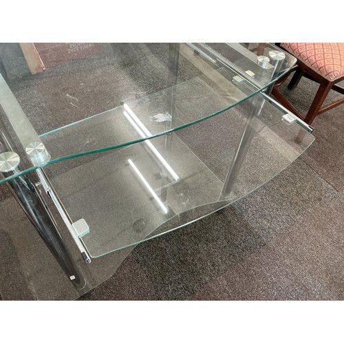 631 - Modern Glass and Chrome Computer Desk complete with Glass Sliding Keyboard Shelf on Castors 89x74x54... 