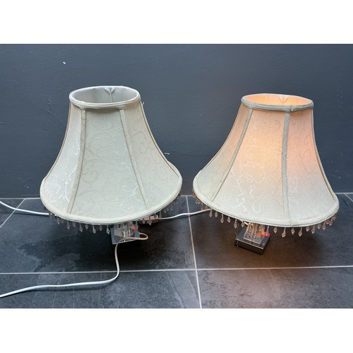 1 - Pair of matching Crystal Stemmed Side Lamps with matching shades
