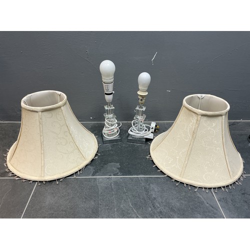 1 - Pair of matching Crystal Stemmed Side Lamps with matching shades