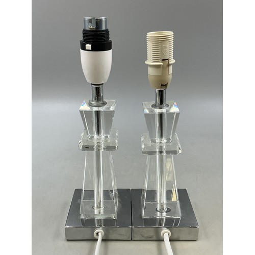 1 - Pair of matching Crystal Stemmed Side Lamps with matching shades