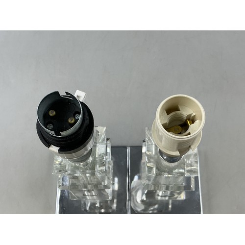 1 - Pair of matching Crystal Stemmed Side Lamps with matching shades