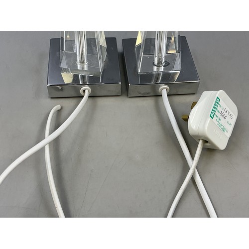 1 - Pair of matching Crystal Stemmed Side Lamps with matching shades