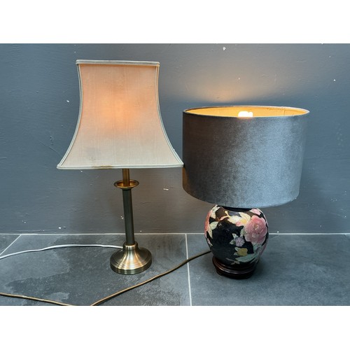 15 - Pair of Contemporary Side Lamps to include a Hand Painted Ginger Jar Lamp and a Brushed Steel Effect... 