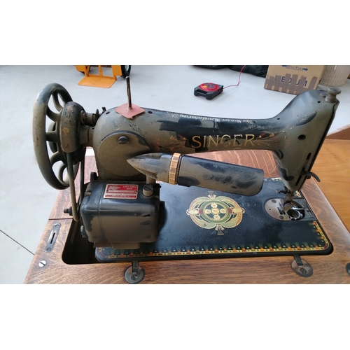 29 - Antique Singer Sewing Machine in Bespoke Made Cabinet on Castors complete with Foot Pedal/Power Cabl... 