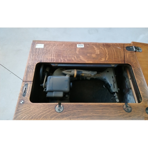 29 - Antique Singer Sewing Machine in Bespoke Made Cabinet on Castors complete with Foot Pedal/Power Cabl... 