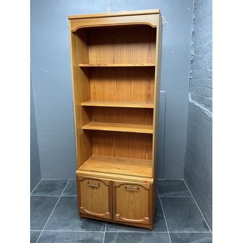 38 - A Modern Oak Effect Three Shelf Over Two Door Illuminated Bookshelf - Approx 43cm x 74cm x 195cm. Li... 