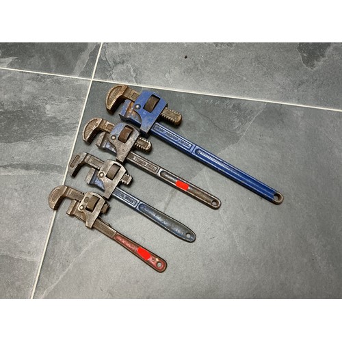 Set of Four Various Sized Stilson Wrenches