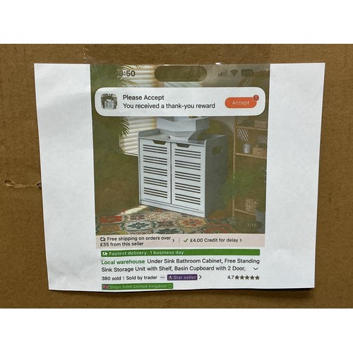 94 - Brand New in Sealed Box B&Q Bathroom Under Sink Storage Cabinet in White Product code: 505688890... 