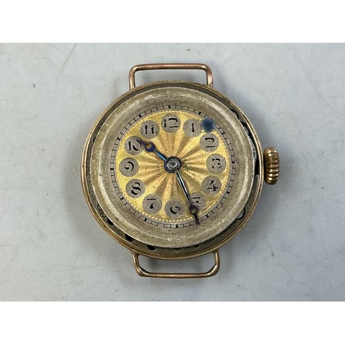 21 - Gold 375 (9ct) Cased Vintage Mechanical Watch Head (Spares or Repairs) 11.8 grams