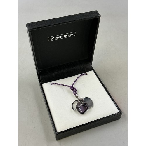 24 - Lalique Sterling Silver Purple Glass Heart Pendant on Cord Necklace Complete with Presentation Box