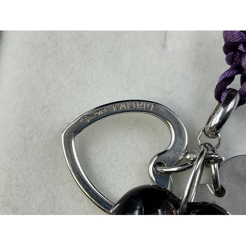 24 - Lalique Sterling Silver Purple Glass Heart Pendant on Cord Necklace Complete with Presentation Box