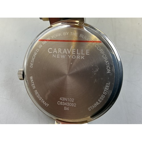 92 - A Caravelle New York By Bulova Ladies Quartz Calendar Watch - Mother of Pearl Dial, Clear Stoned Bez... 