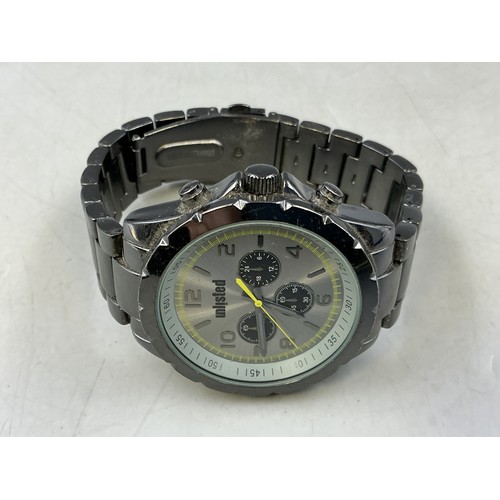 93 - A Gents Unlisted Quartz Chronograph Style Watch - Brushed Metal Dial, Gun Metal Case and Strap. Work... 