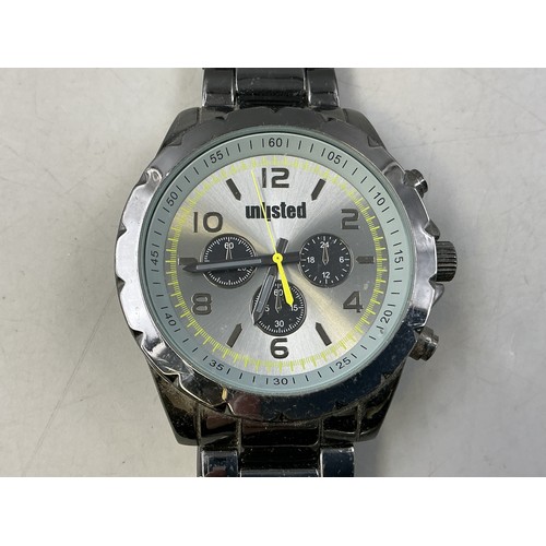 93 - A Gents Unlisted Quartz Chronograph Style Watch - Brushed Metal Dial, Gun Metal Case and Strap. Work... 