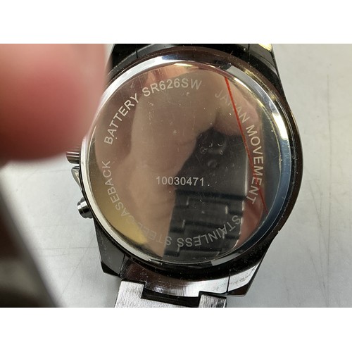 93 - A Gents Unlisted Quartz Chronograph Style Watch - Brushed Metal Dial, Gun Metal Case and Strap. Work... 