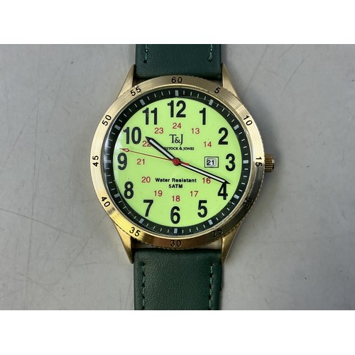 99 - A Gents Tavistock & Jones Quartz Day/Time Watch - Luminous 24 Hr Dial, Brushed Gold Tone Case, A... 