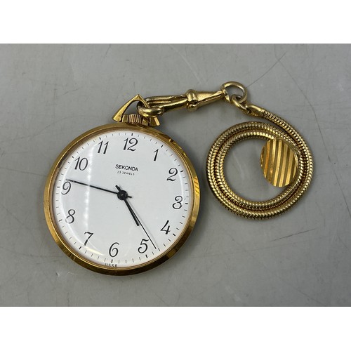103 - A Sekonda 23 Jewels Mechanical Gold Plated Pocket Watch, Working