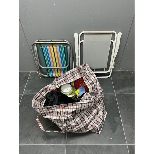 668 - A Selection of Camping Items - Includes Two Retro Camping/Garden Chairs, Sleeping Bag, Whistling Ket... 