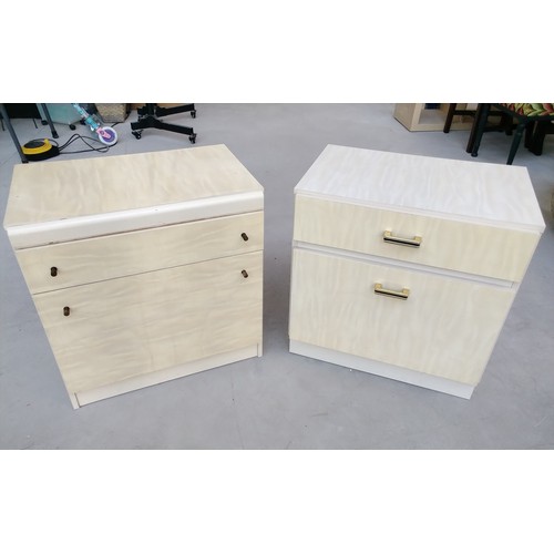 Two Similar Mid Century One Drawer, One Cupboard Bedside Units appox 58x56x35cm