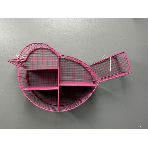 704 - A Pink Wall Mounted Bird Shaped Metal Shelving Unit - Approx 38cm x 66cm x 13cm