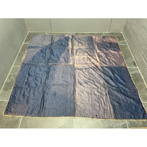 761 - Vintage South Asian Velvet Bedspread or Throw made from Rich Blue Velvet with Silver / Silk Embroide... 