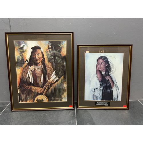 799 - Two American Indian Native Art Pictures ion Matching Framed and Glazed Mounts (Largest 52cm x 63cm)