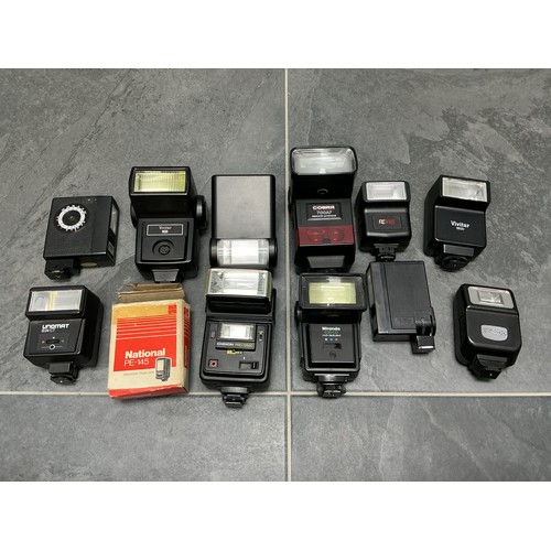 808 - Thirteen Camera Flash Units includes Cobra, Vivitar, Chinon and More (All Working)