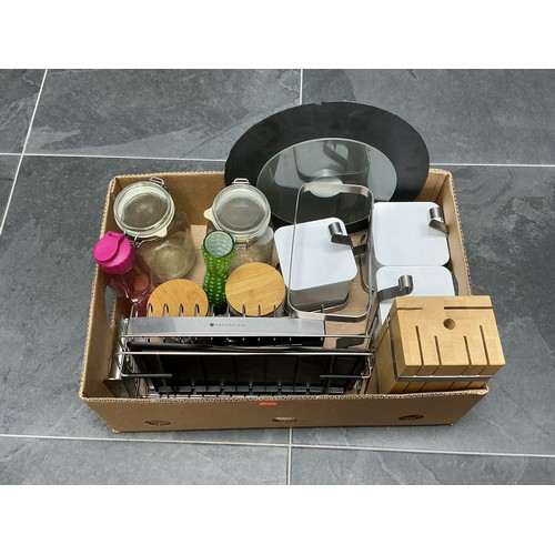 816 - Nice Quality Mixed Lot of Kitchenalia to include Slate Topped Lazy Susan, Glass Storage Jars, Knife ... 
