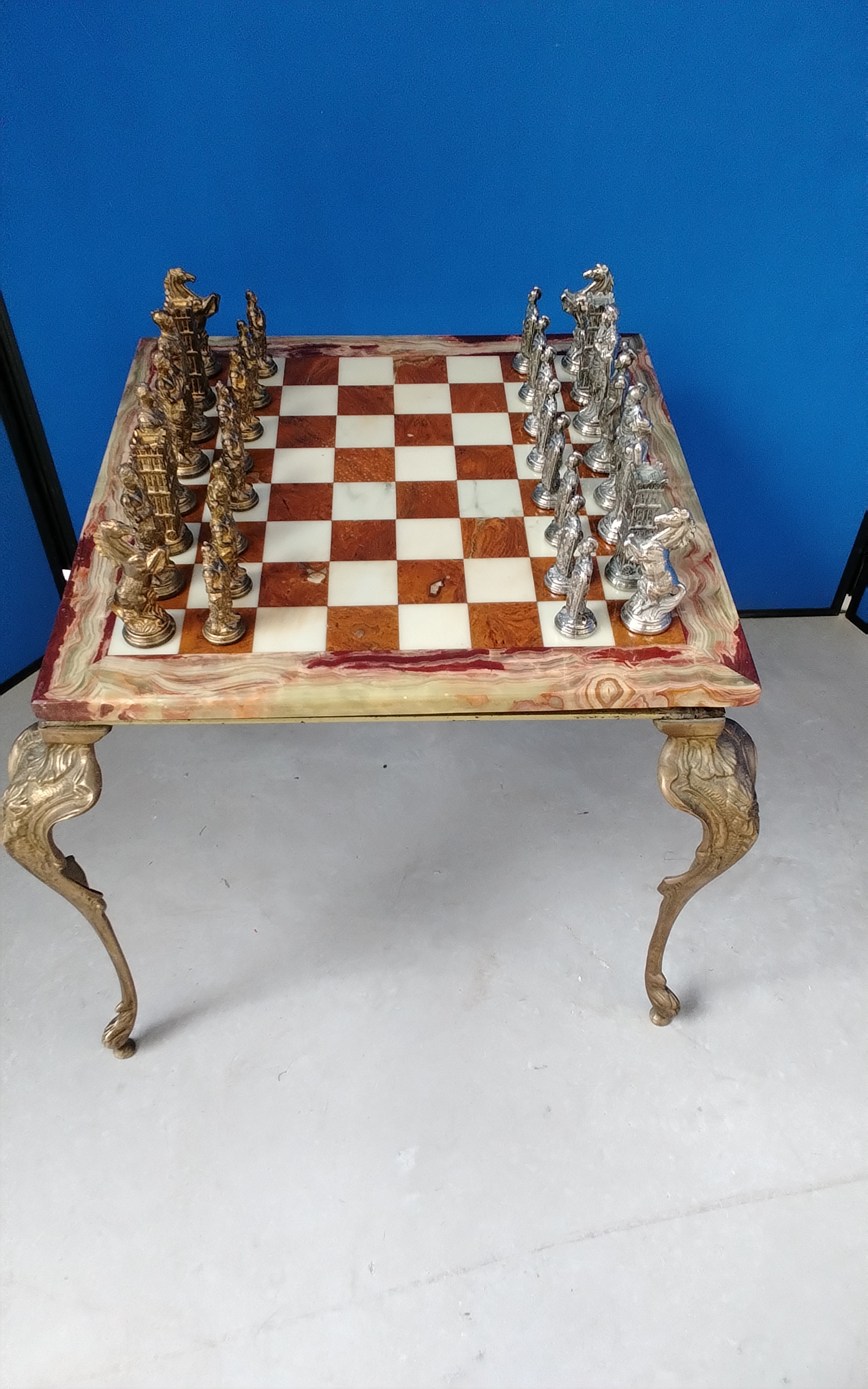Louis XV-style Italian Onyx Top Chess Table on solid Brass Frame ...