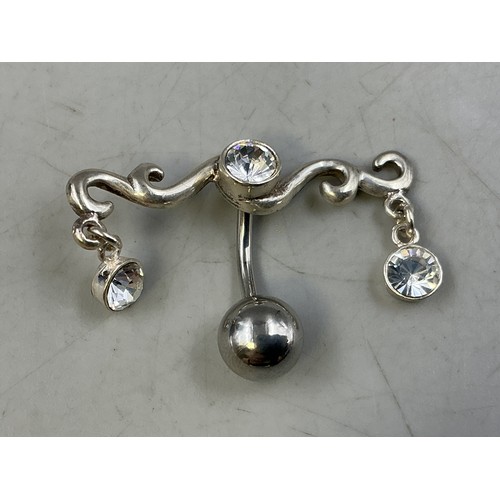 87 - A 925. Silver Clear Stoned Belly Ring