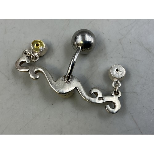 87 - A 925. Silver Clear Stoned Belly Ring
