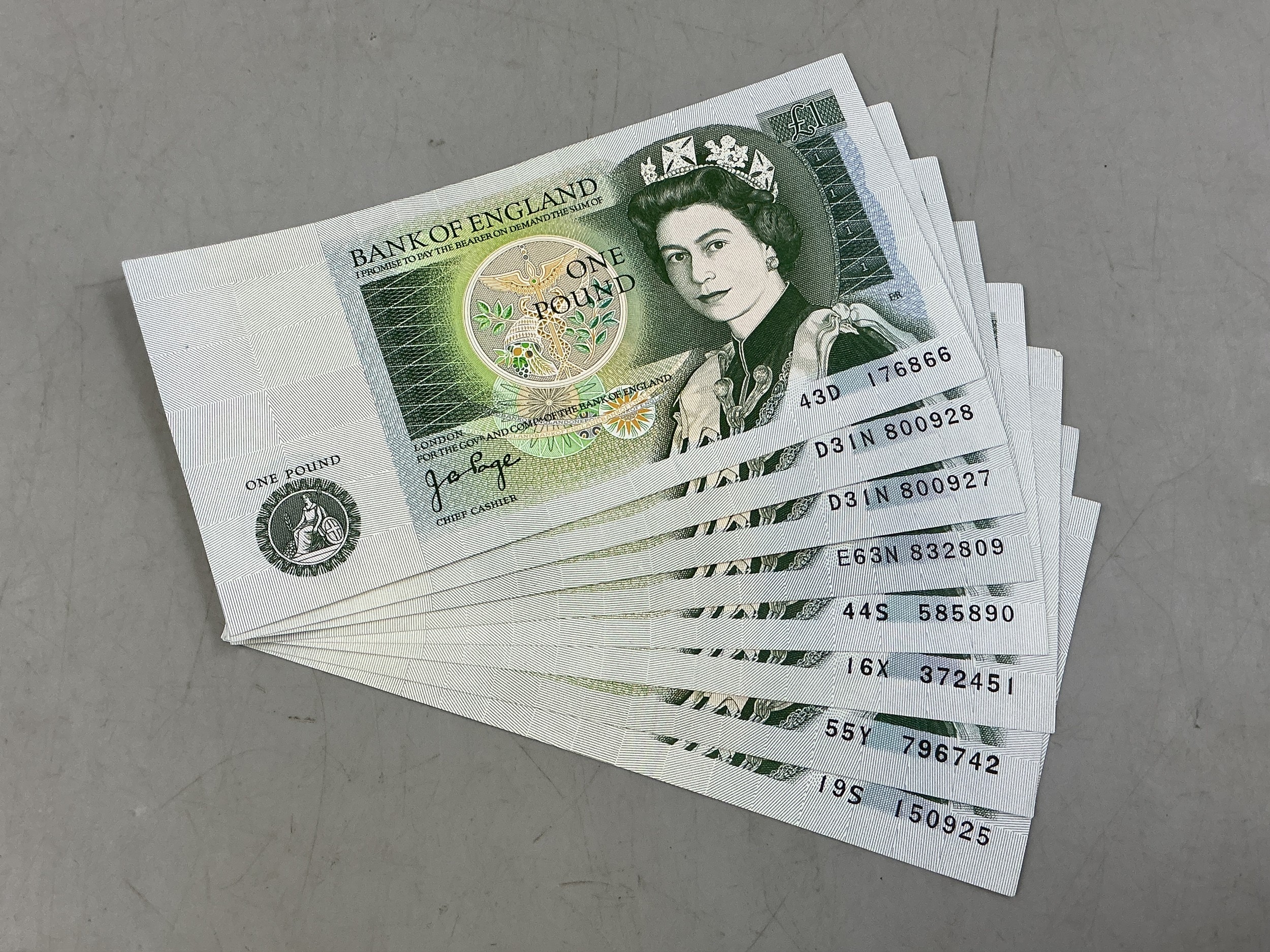 Eight £1 Pound Notes with 2 having Consecutive Numbers